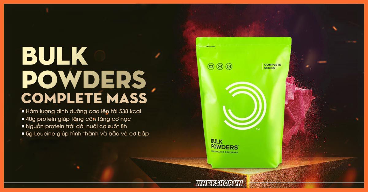 Bulk Powder Complete Mass 5.5lbs ( 2.5kg ) tăng cân tăng cơ nạc hiệu quả với 80g protein mỗi lần dùng, nguồn tinh bột hấp thu chậm trải dài dễ tiêu hóa.