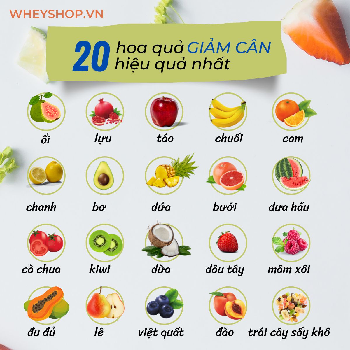 Nếu bạn đang phân vân trong việc sử dụng hoa quả giảm cân hiệu quả không thì hãy cùng WheyShop tìm hiểu ngay 20 loại hoa quả giảm cân qua...