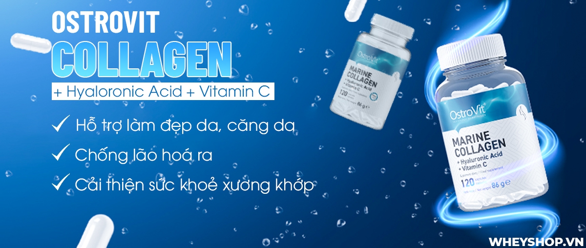 Ostrovit Collagen + Hyaloronic Acid + Vitamin C hỗ trợ đẹp da, ngăn ngừa lão hoá da và tốt cho xương khớp. Sản phẩm nhập khẩu, cam kết giá rẻ tốt nhất Hà Nội...