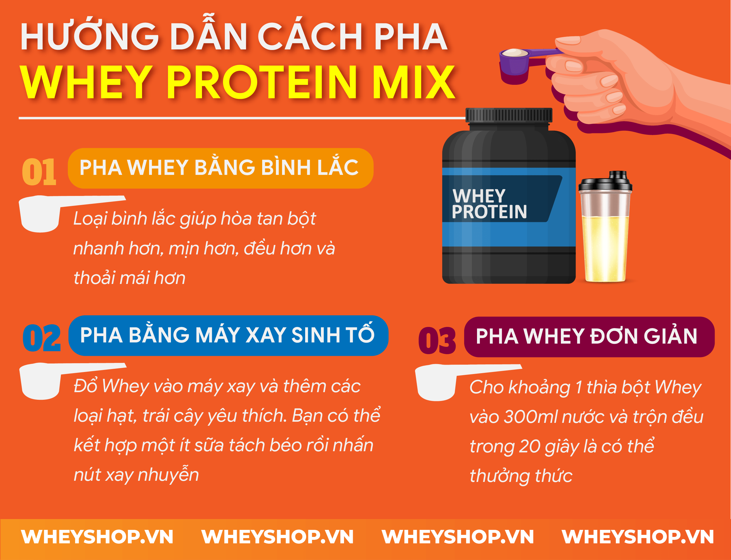 Nếu bạn đang tìm cách pha Whey Protein mix tạo nên thức uống thơm ngon, bổ dưỡng thì hãy cùng WheyShop điểm qua 50 cách mix whey trong bài...