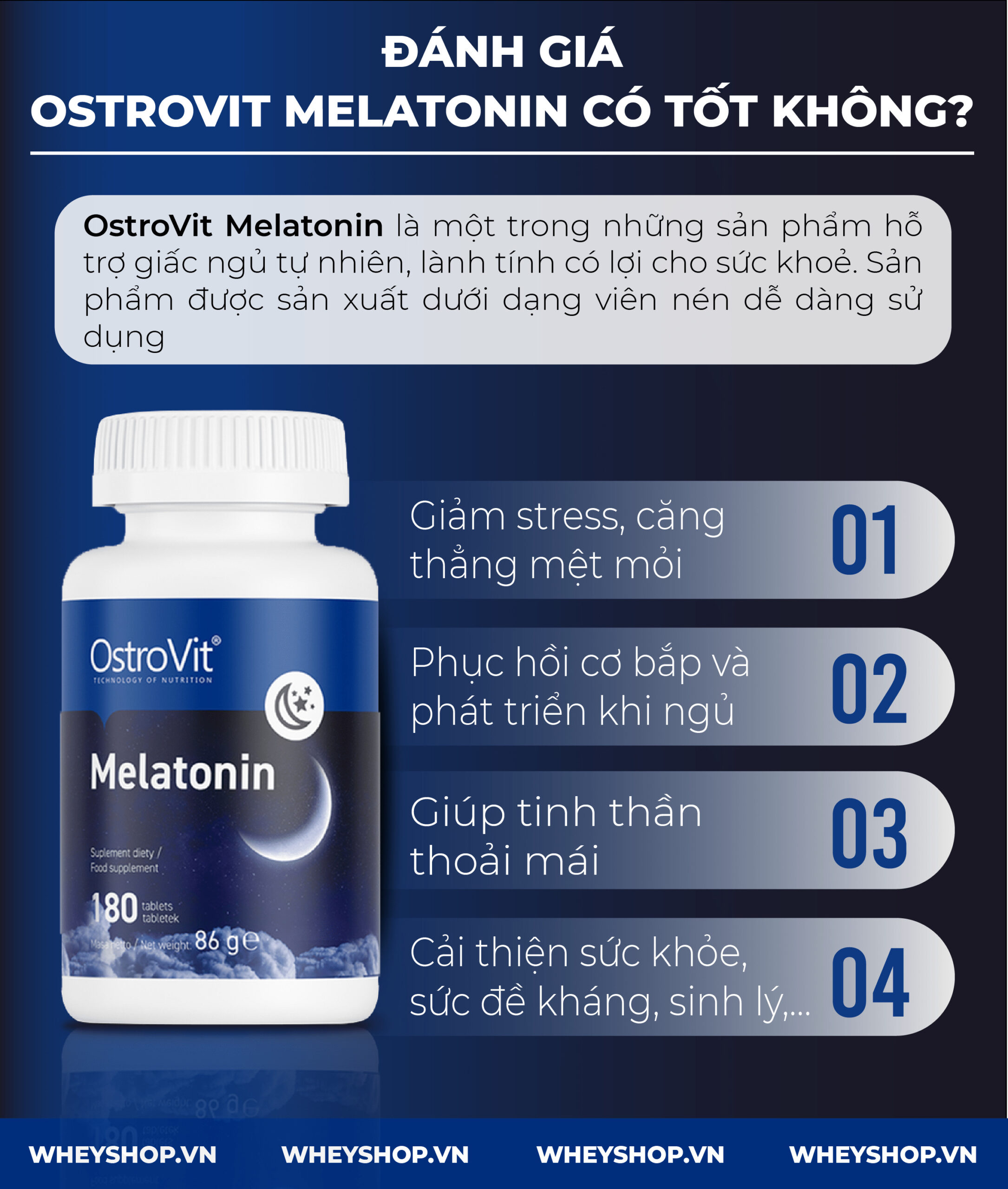 Nếu bạn đang phân vân khi lựa chọn Ostrovit Melatonin thì hãy cùng WheyShop review đánh giá Ostrovit Melatotin có tốt không qua bài viết...