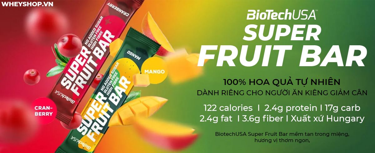 BiotechUSA Super Fruit Bar là thanh protein bar thuần chay, hương vị cực ngon từ 100% hoa quả tự nhiên hỗ trợ giảm cân. Sản phẩm nhập khẩu, giá rẻ tốt nhất...